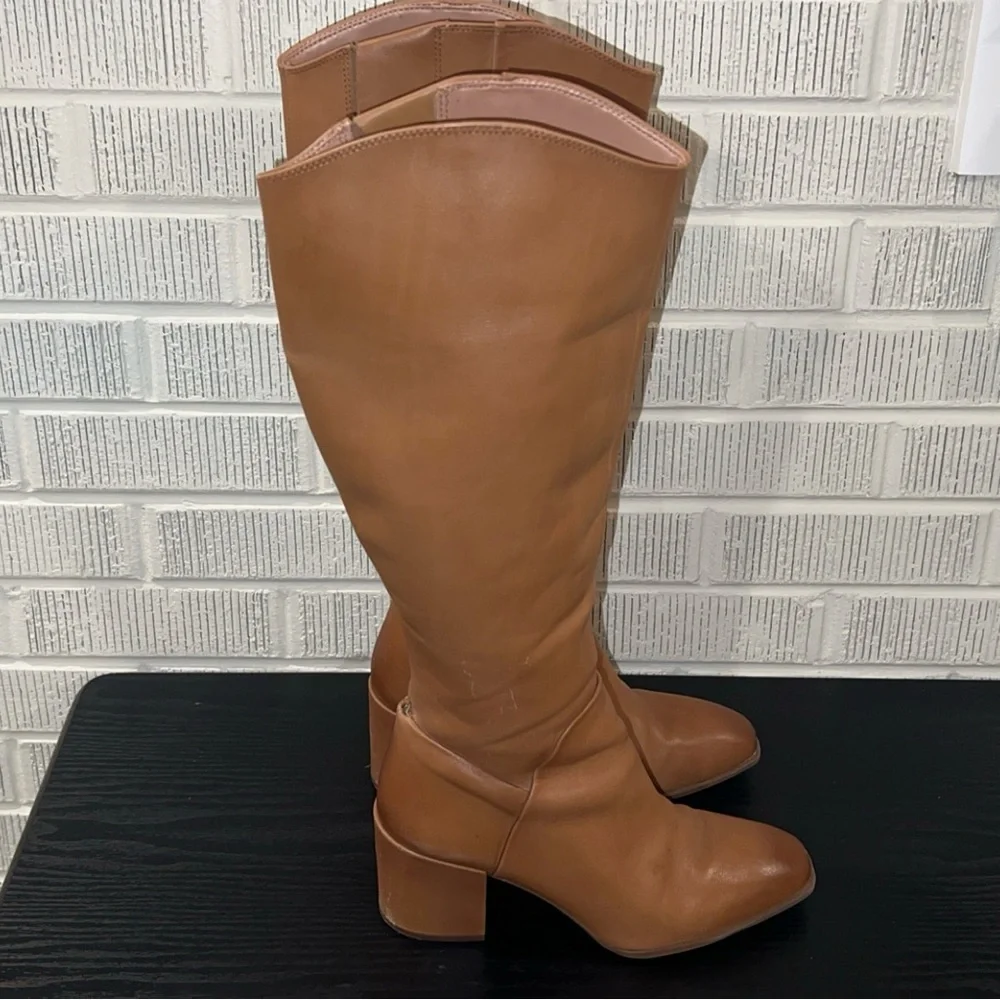 NORSTROM Cognac Leather Tall Heel Boot